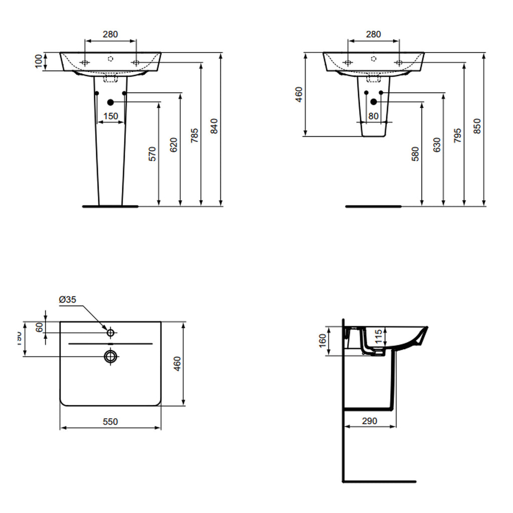 Lavabo sospeso Ideal Standard modello Connect AIR 55x46 cm