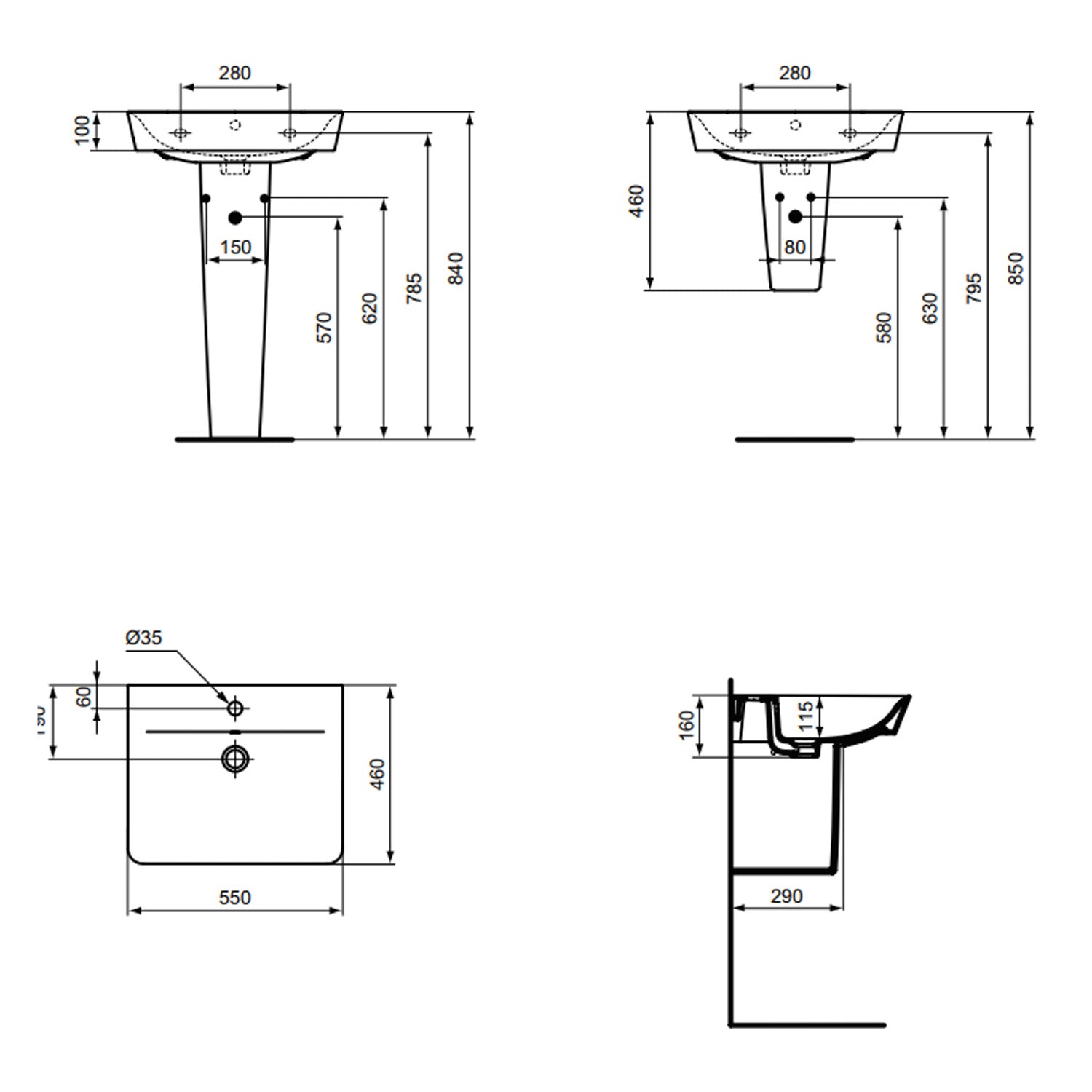 Lavabo sospeso Ideal Standard modello Connect AIR 55x46 cm