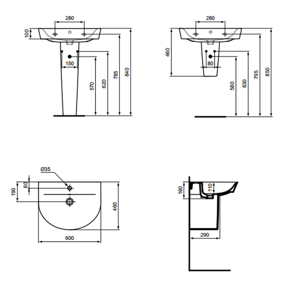 Lavabo sospeso Ideal Standard modello Connect AIR 60x46 cm curvo