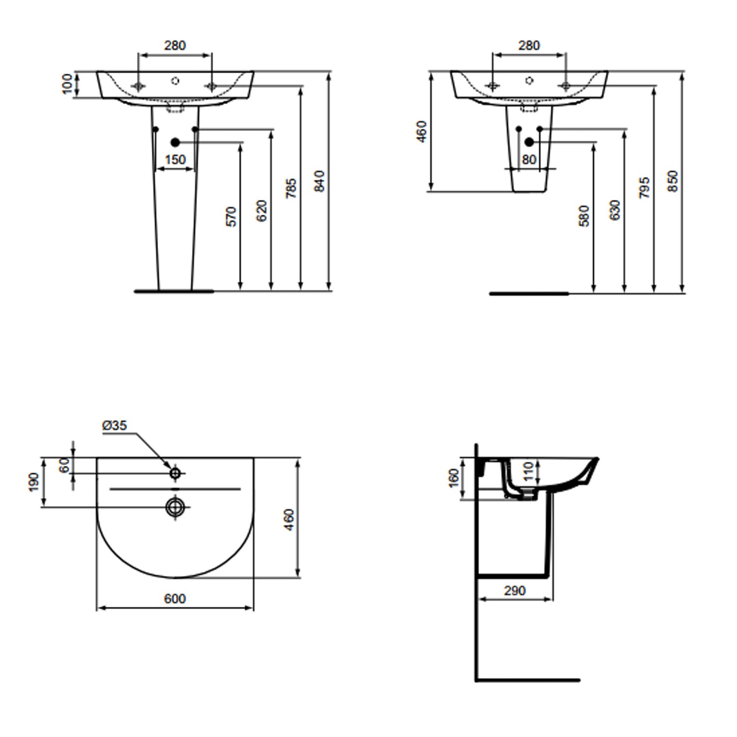 Lavabo sospeso Ideal Standard modello Connect AIR 60x46 cm curvo