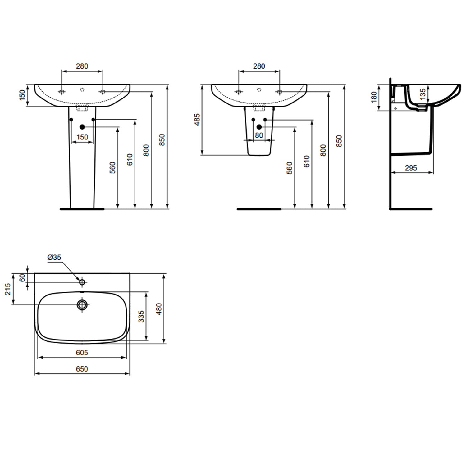 Lavabo sospeso Ideal Standard modello I.life A 65x48 cm