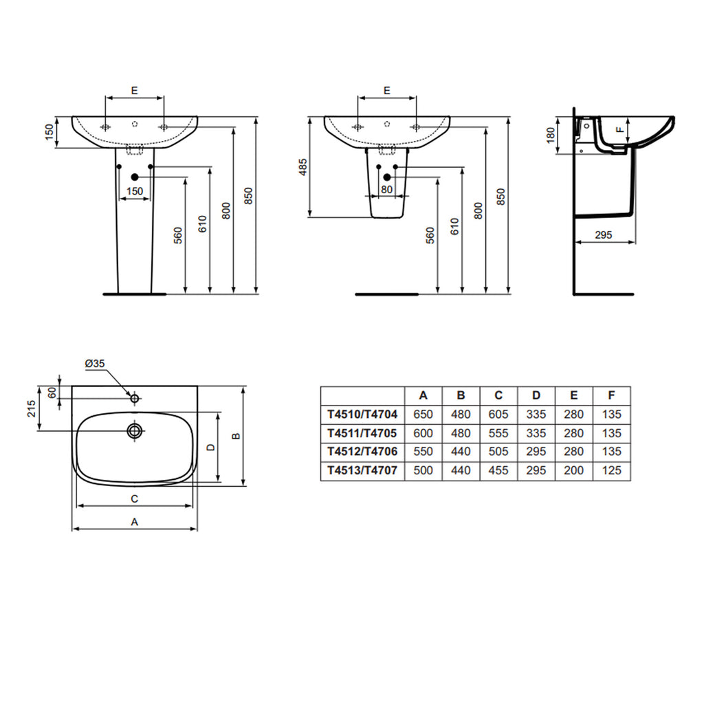 Lavabo sospeso Ideal Standard modello I.life A 50x44 cm