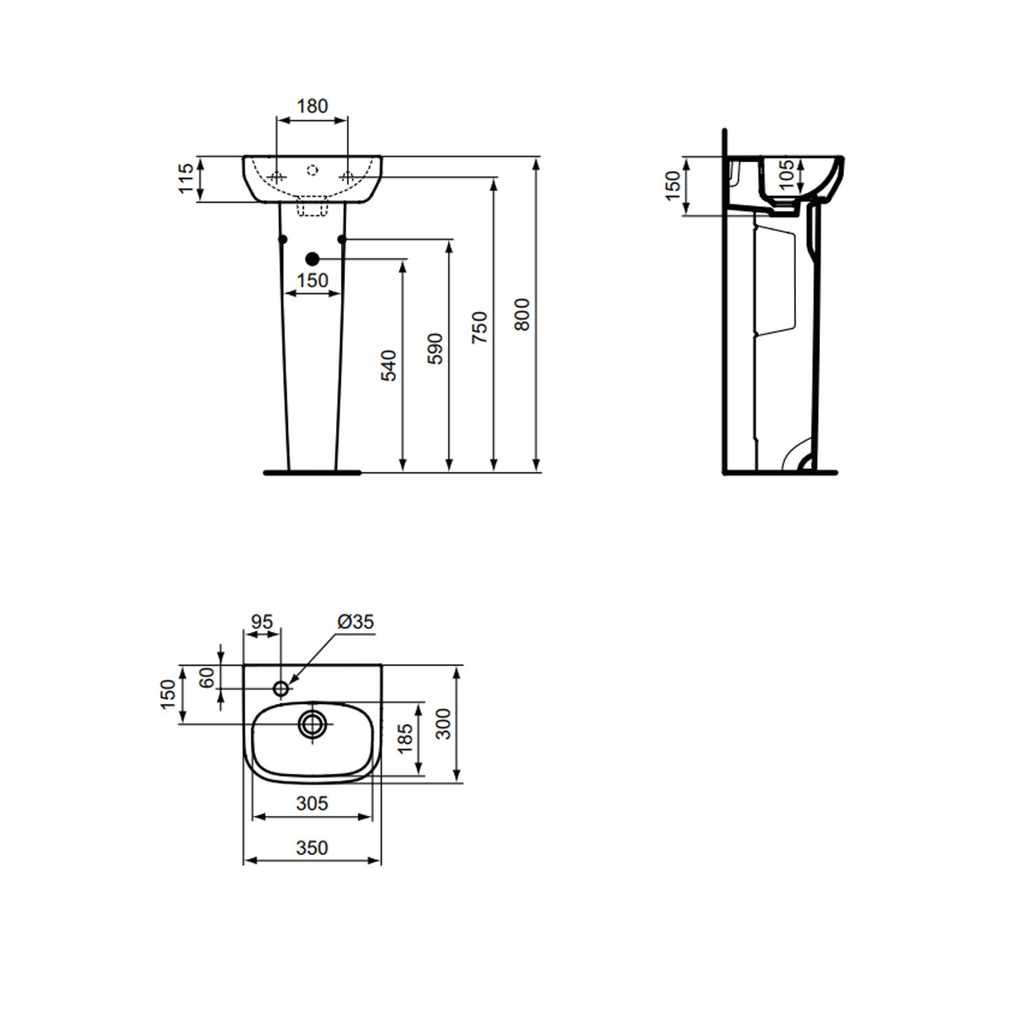 Lavabo sospeso Ideal Standard modello I.life A 30x35 cm foro a sinistra
