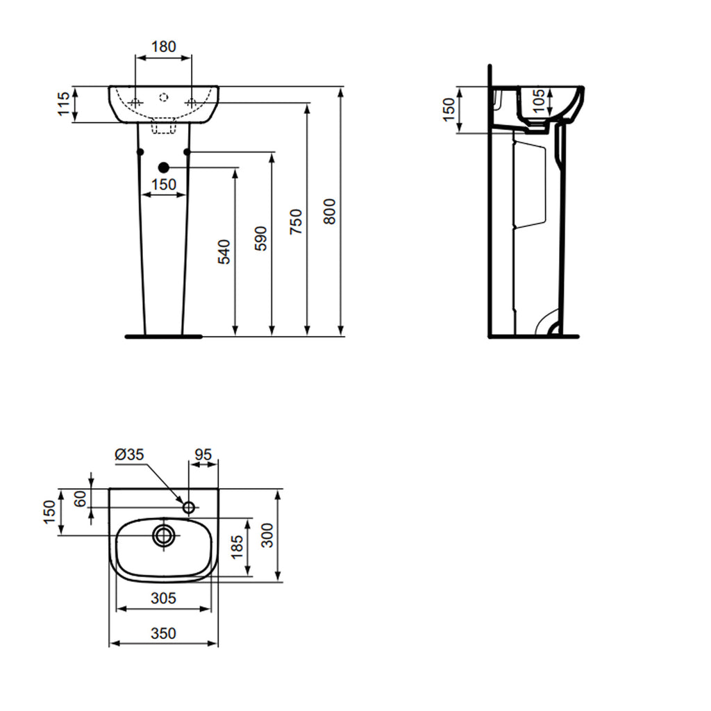 Lavabo sospeso Ideal Standard modello I.life A 30x35 cm foro a destra