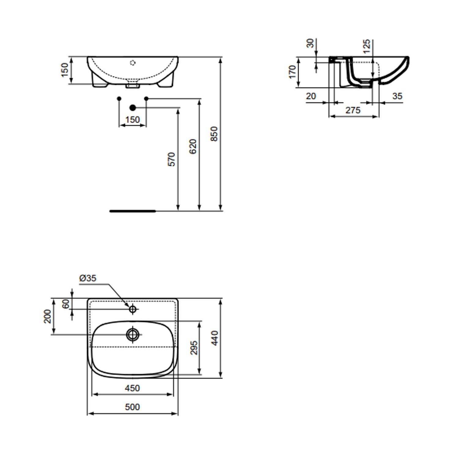 Lavabo semincasso Ideal Standard modello I.life A 50 cm