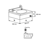 Lavamani in acciaio inox con comando a ginocchio e distributore sapone antivandalo cm 40x35x20