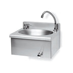 Lavamani in acciaio inox con comando a ginocchio e distributore sapone antivandalo cm 40x35x20