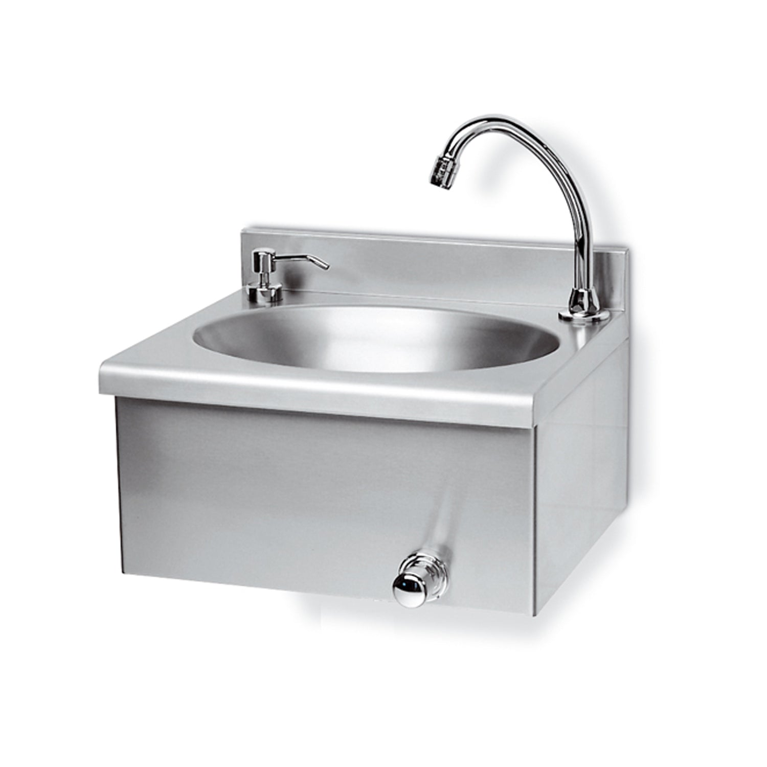 Lavamani in acciaio inox con comando a ginocchio e distributore sapone antivandalo cm 40x35x20