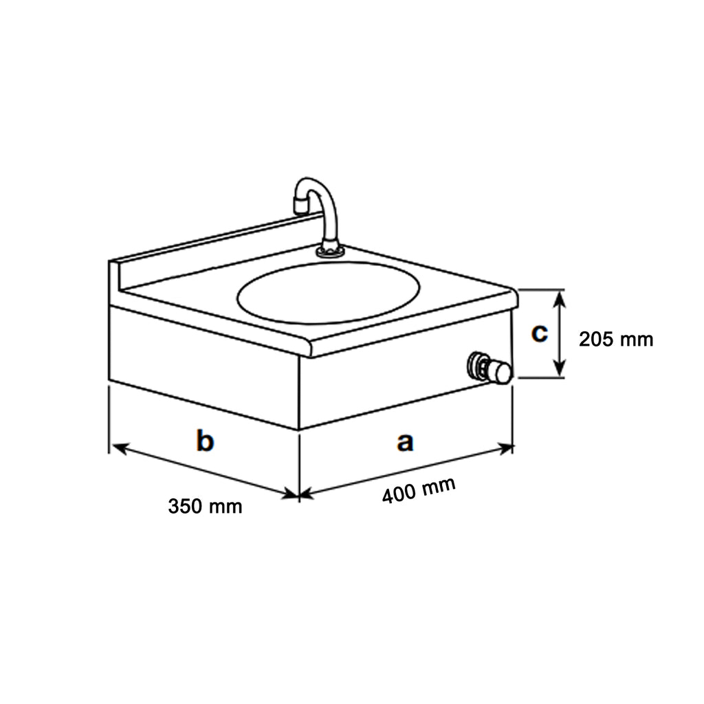 Lavamani in acciaio inox con comando a ginocchio cm 40x35x20