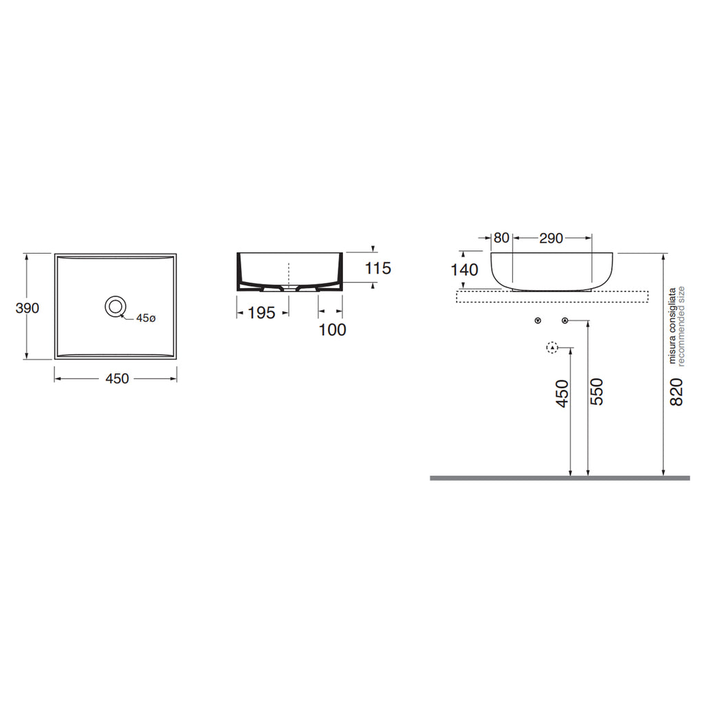 Lavabo da appoggio Azzurra linea Leuca 45x39 cm - Bianco lucido