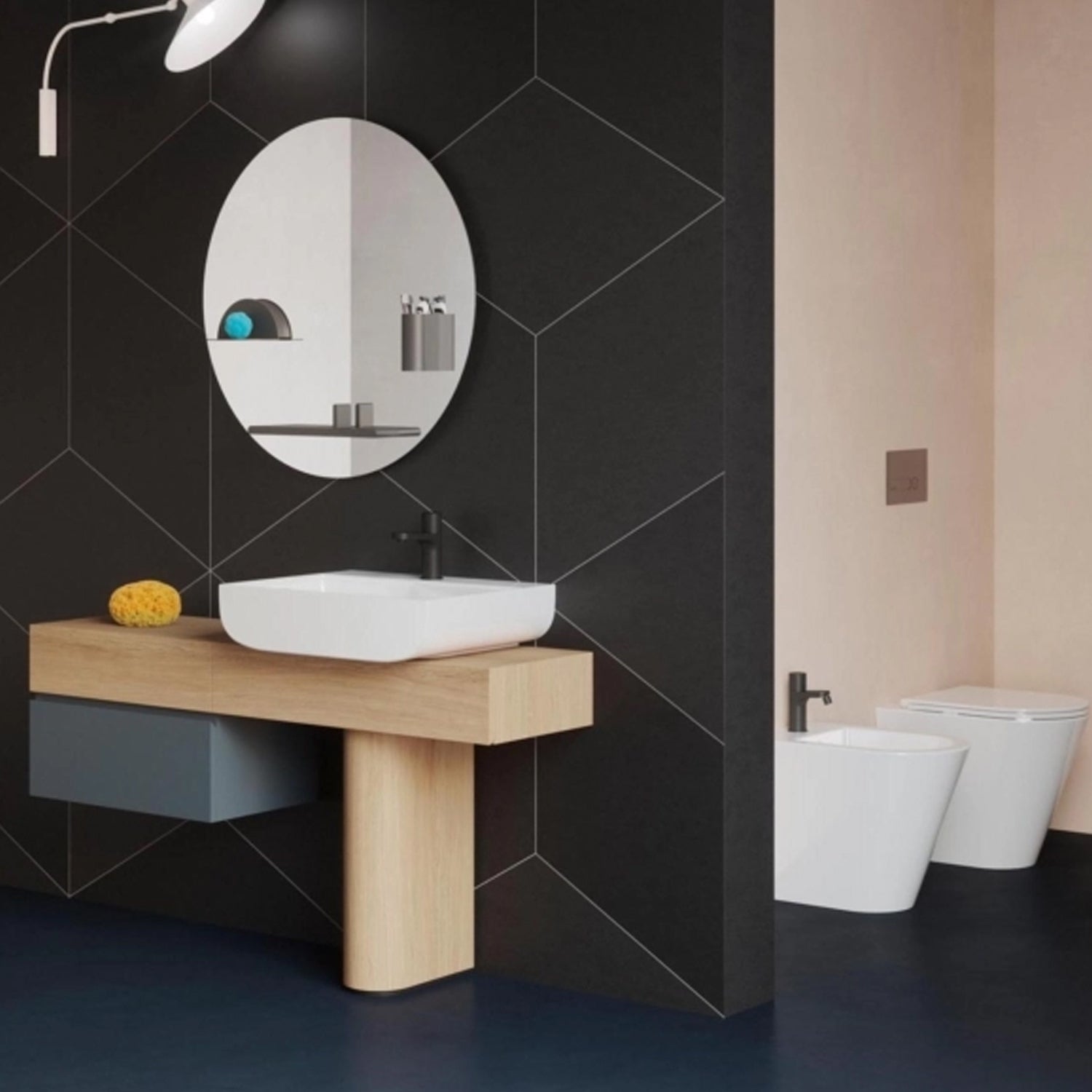 Lavabo da appoggio Azzurra linea Leuca 60x45 cm con foro - Bianco lucido