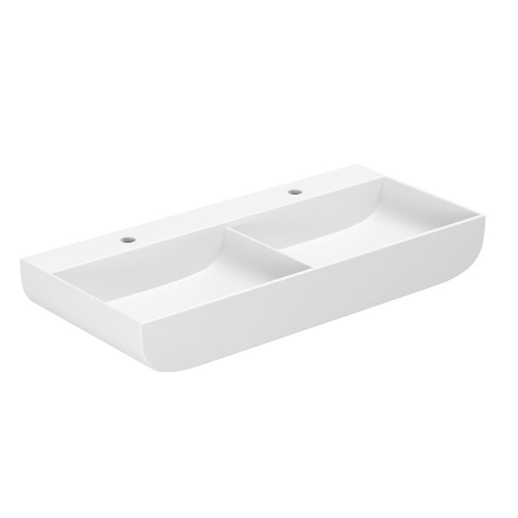 Lavabo da appoggio Azzurra linea Leuca a due vasche 100x45 cm con fori - Bianco lucido