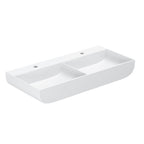 Lavabo da appoggio Azzurra linea Leuca a due vasche 100x45 cm con fori - Bianco lucido