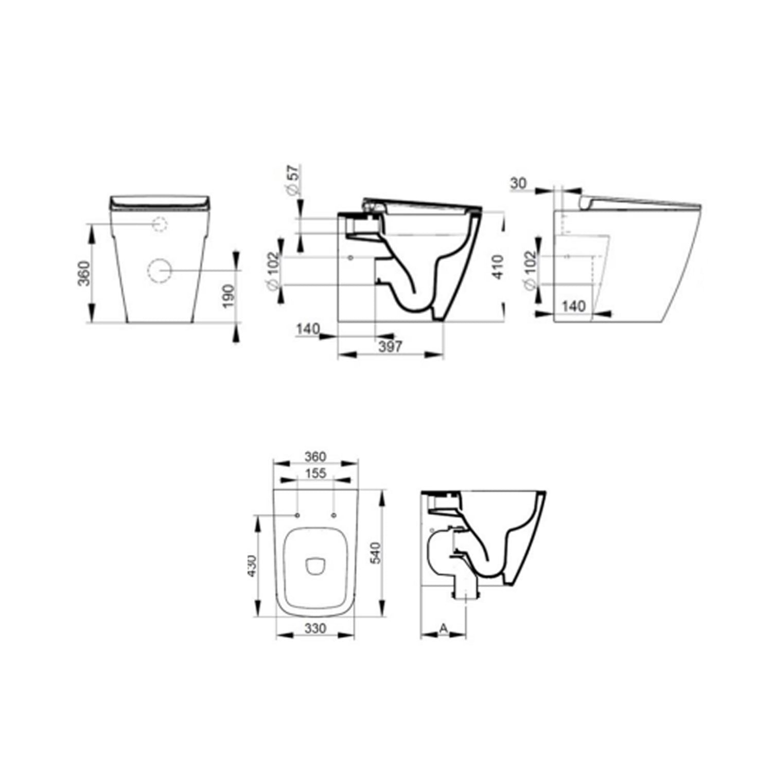 Coppia sanitari filomuro Ceramica Dolomite modello Mia 54x36 cm con sedile Softclose