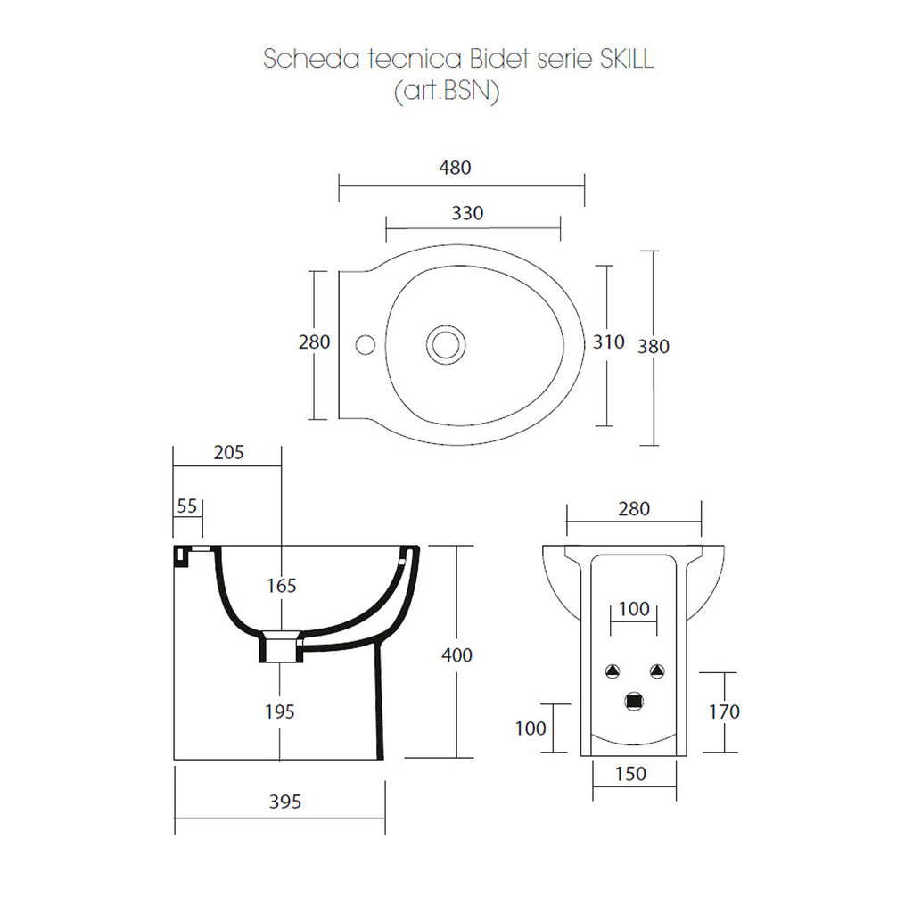 Bidet filomuro 48x38 cm serie Skill Neroceramica - In Offerta