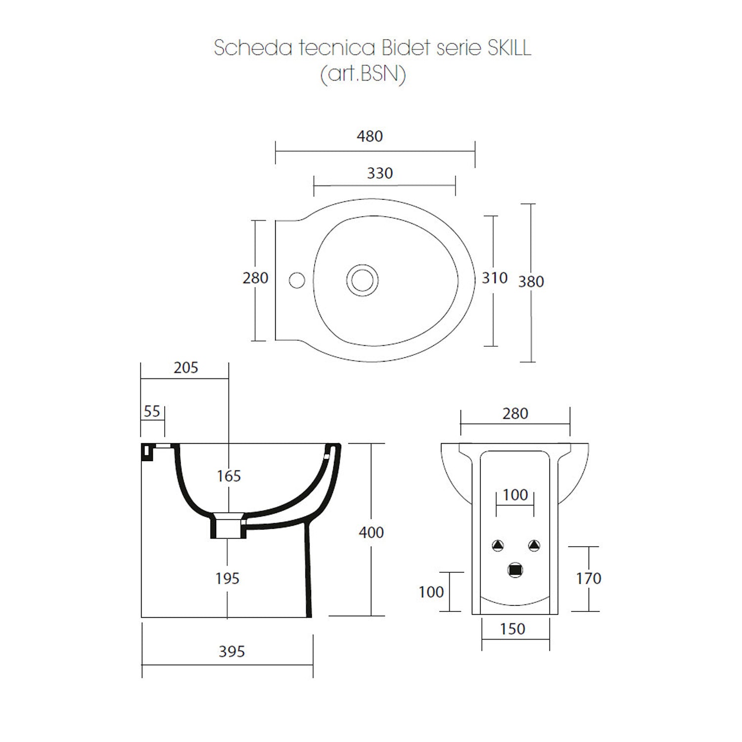 Bidet filomuro 48x38 cm serie Skill Neroceramica - In Offerta