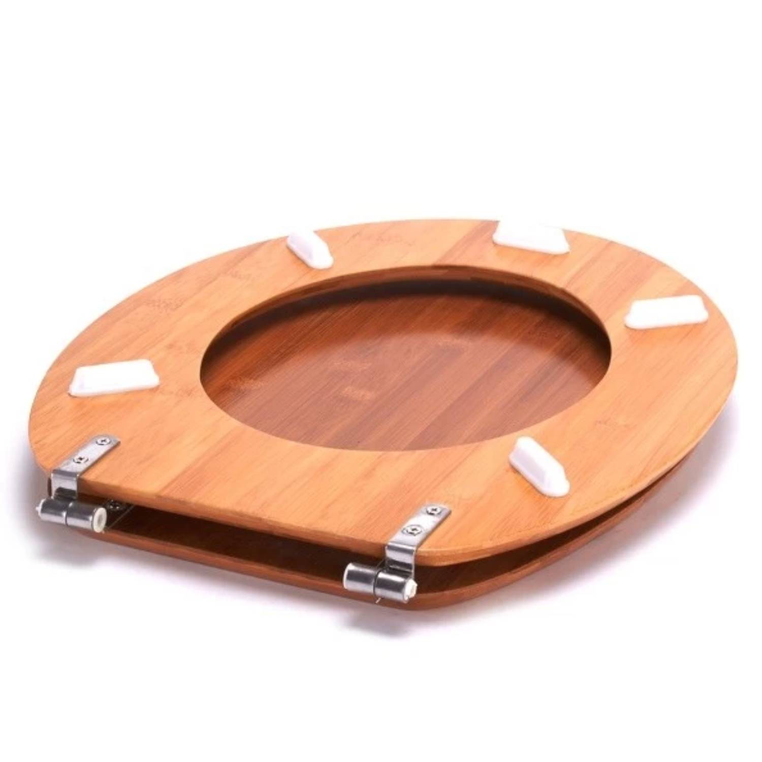 Copriwater in bambÃ¹ di colore marrone con cerniere in acciaio inox