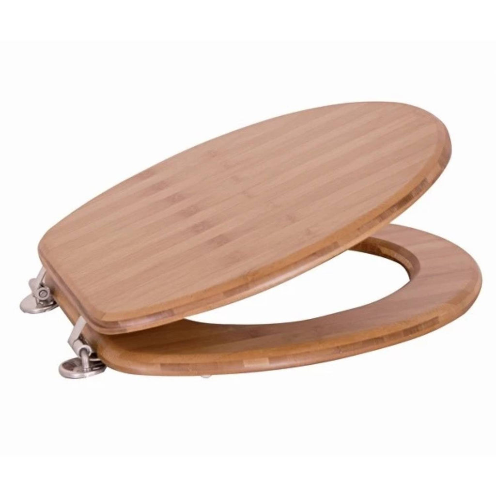 Copriwater in bambÃ¹ di colore marrone con cerniere in acciaio inox