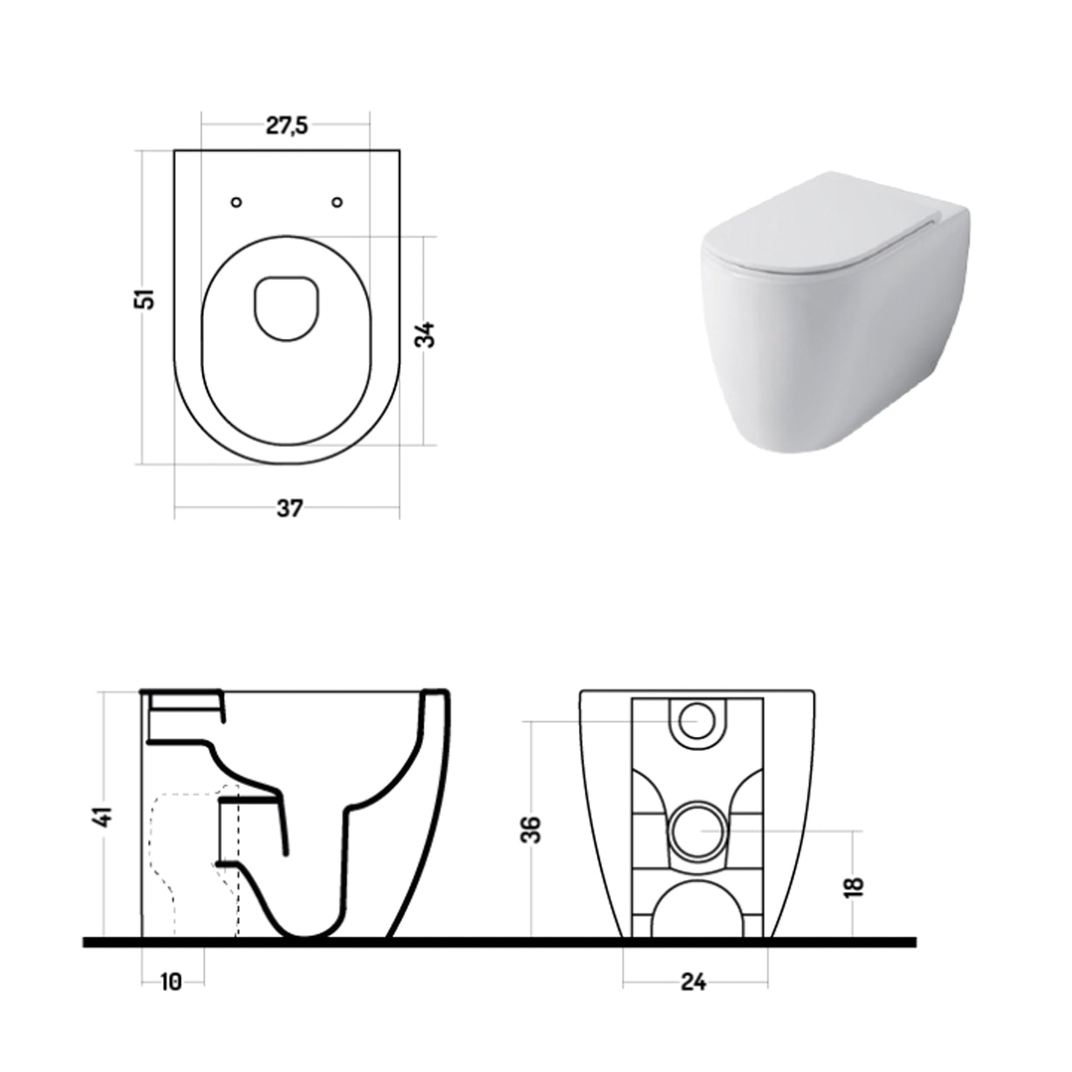 Wc filomuro serie Skip 50 in ceramica con coprivaso chiusura softclose - Disegno Ceramica