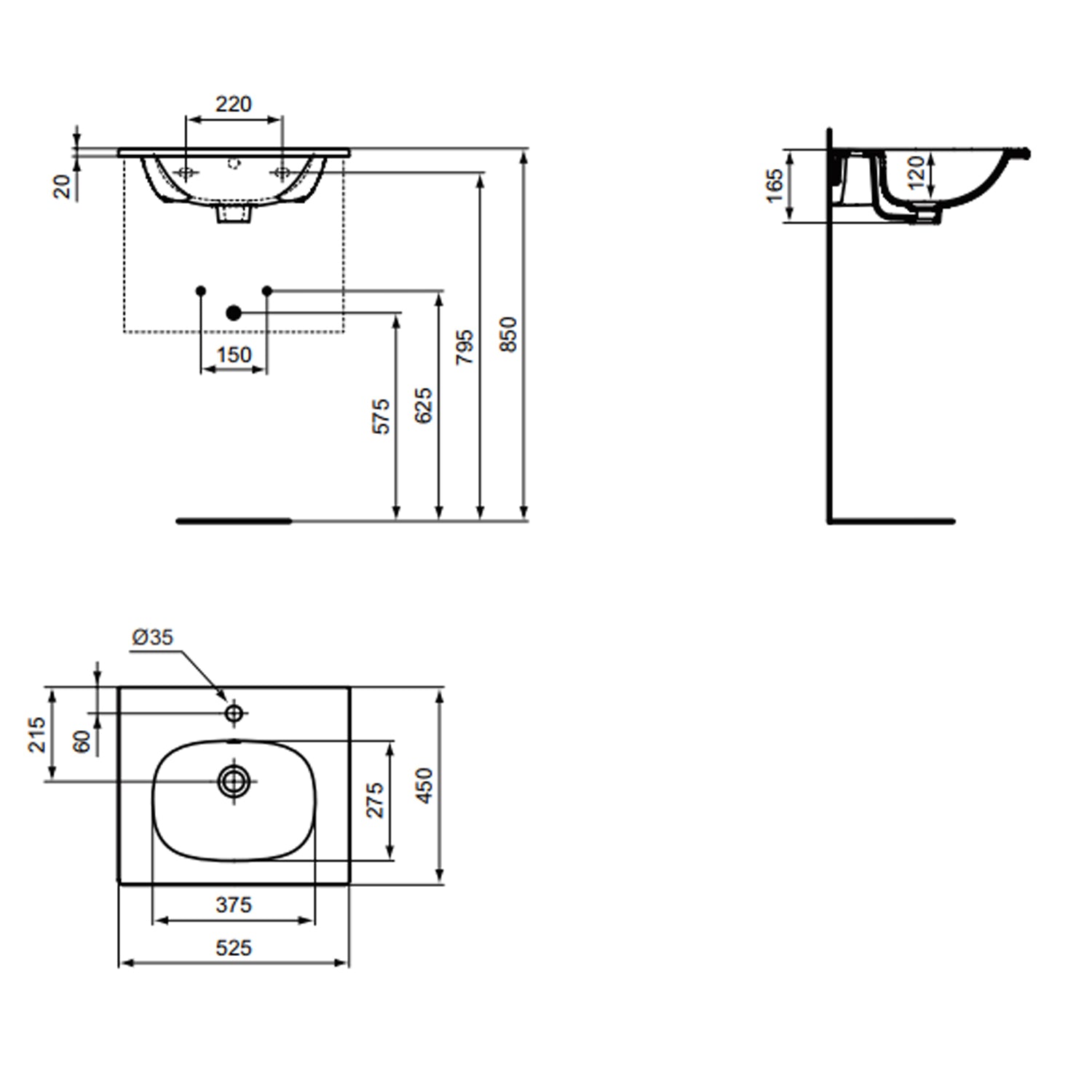 Lavabo top Ideal Standard modello Tesi 52