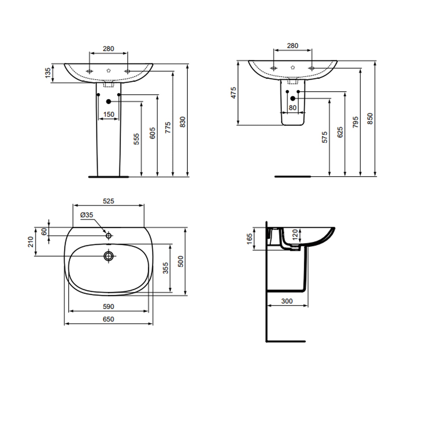 Lavabo sospeso Ideal Standard modello Tesi 65x50 cm