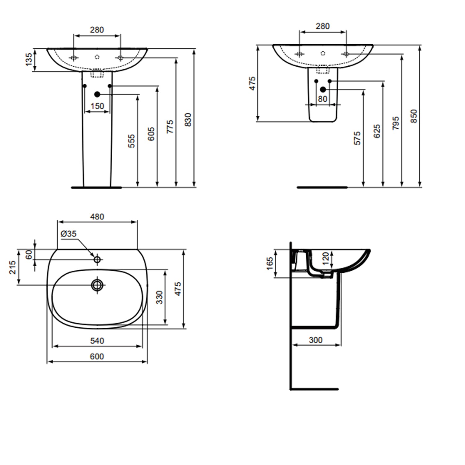 Lavabo sospeso Ideal Standard modello Tesi 60x47