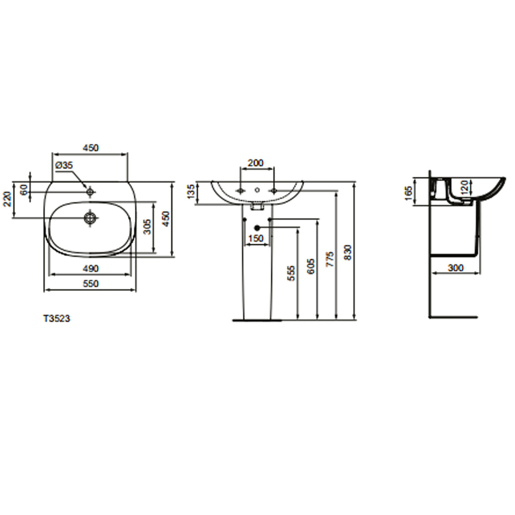 Lavabo sospeso Ideal Standard modello Tesi 55x45 cm