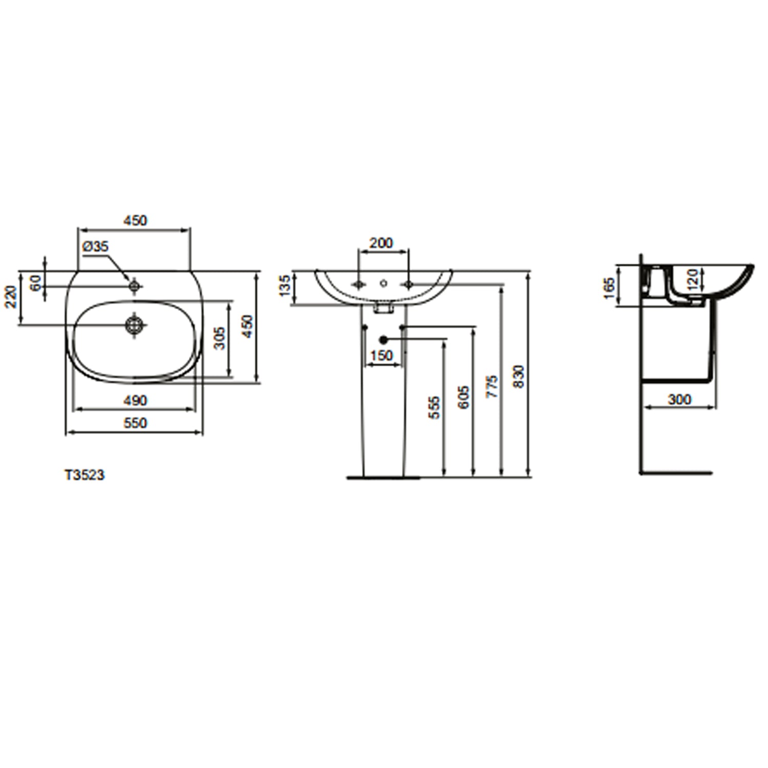 Lavabo sospeso Ideal Standard modello Tesi 55x45 cm