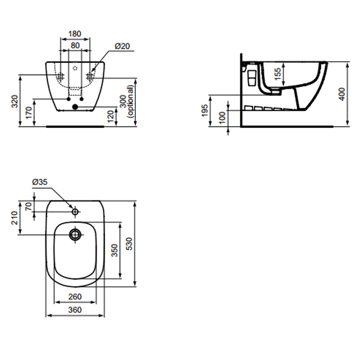 Bidet sospeso Ideal Standard modello Tesi 36x53 cm