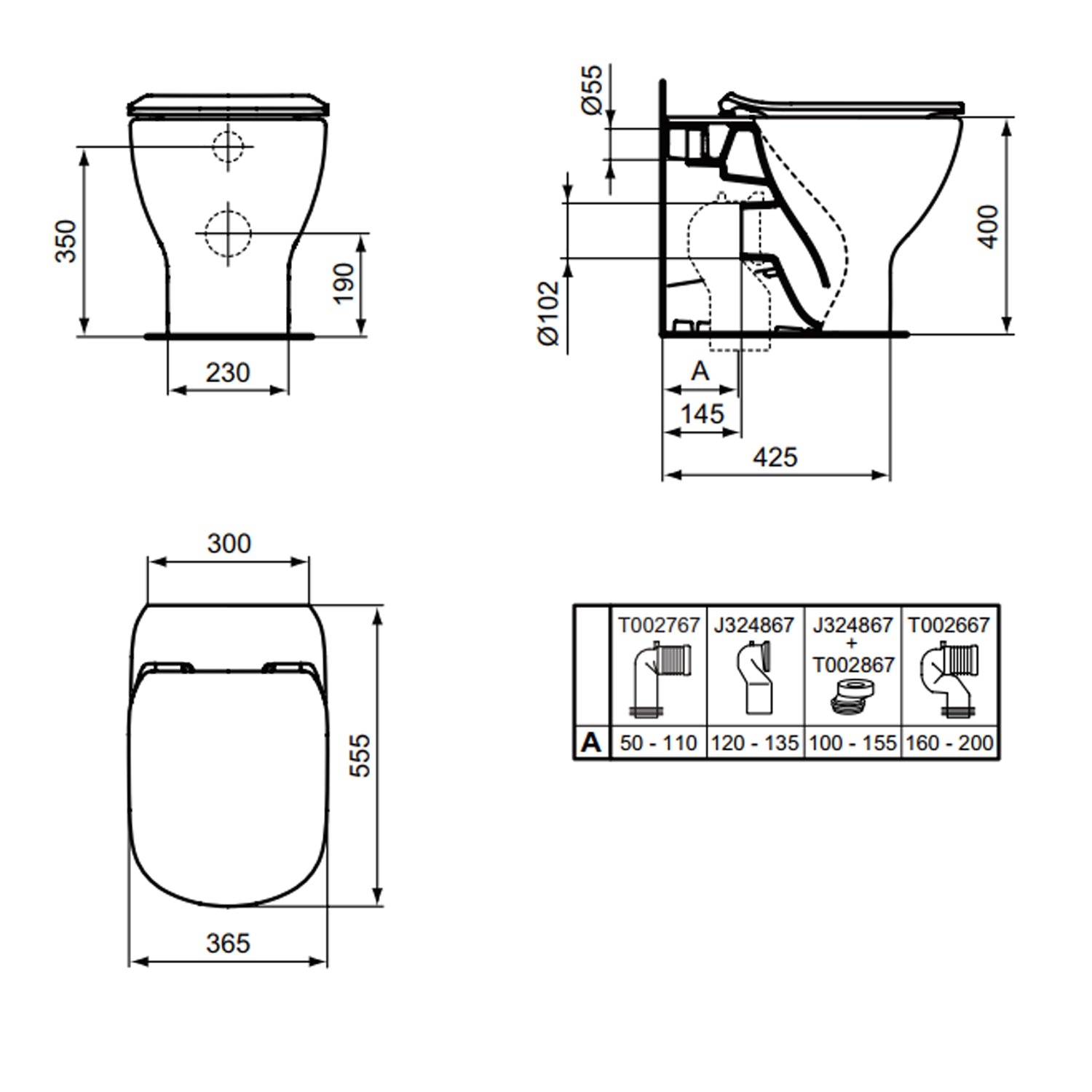 Vaso filomuro Ideal Standard modello Tesi con sedile tradizionale 37x55