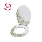 Sedile WC in MDF con motivo floreale e cerniere in Acciaio Inox - Bianco
