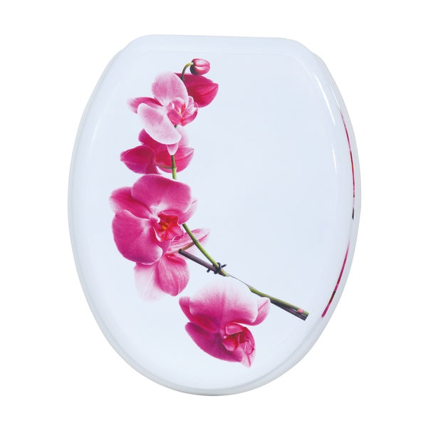 Sedile WC modello Lanyu in MDF con cerniere in Acciaio Inox - Rosa e Bianco