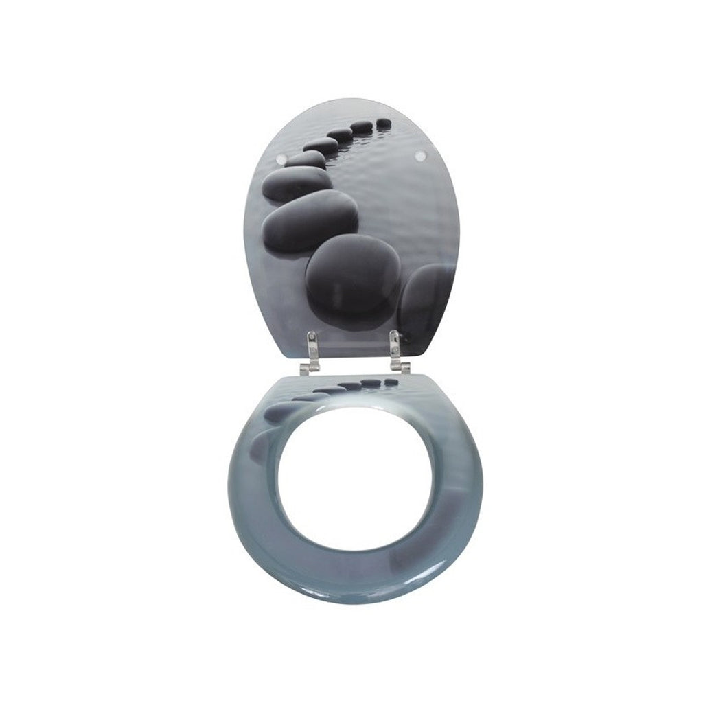 Sedile WC in MDF con cerniere in Acciaio Inox e stampa Sentiero di ciottoli - Grigio