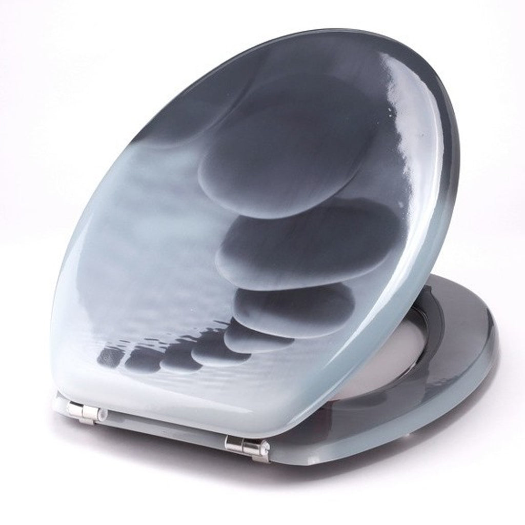 Sedile WC in MDF con cerniere in Acciaio Inox e stampa Sentiero di ciottoli - Grigio