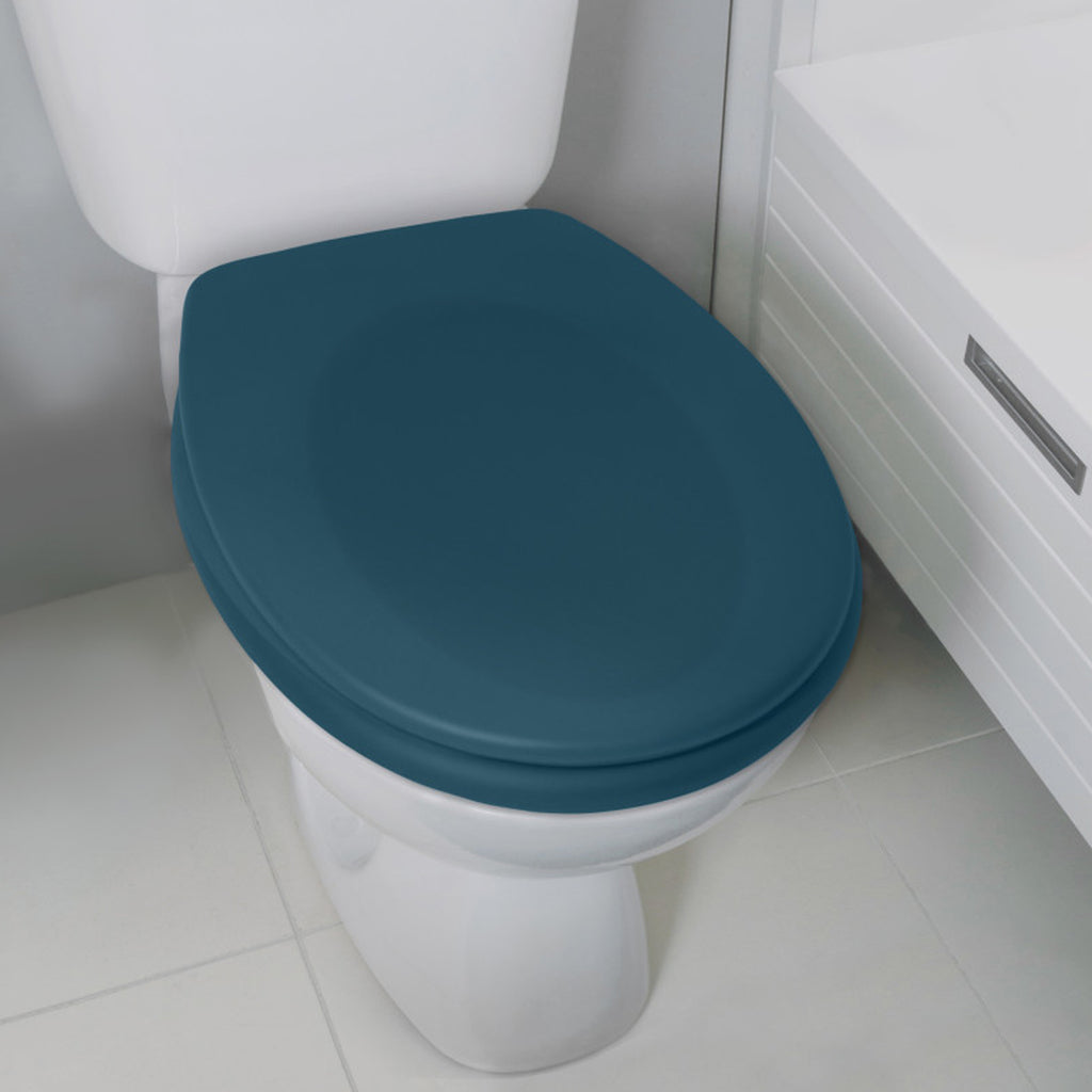 Sedile WC modello Neela con cerniere in ABS cromato - Petrolio Opaco