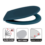 Sedile WC modello Neela con cerniere in ABS cromato - Petrolio Opaco