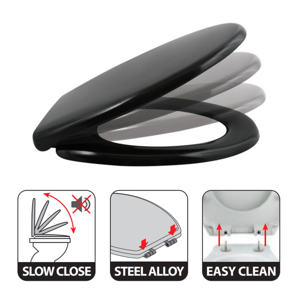 Sedile WC termoresistente Easy Clip con cerniere in Acciaio Inox - Nero