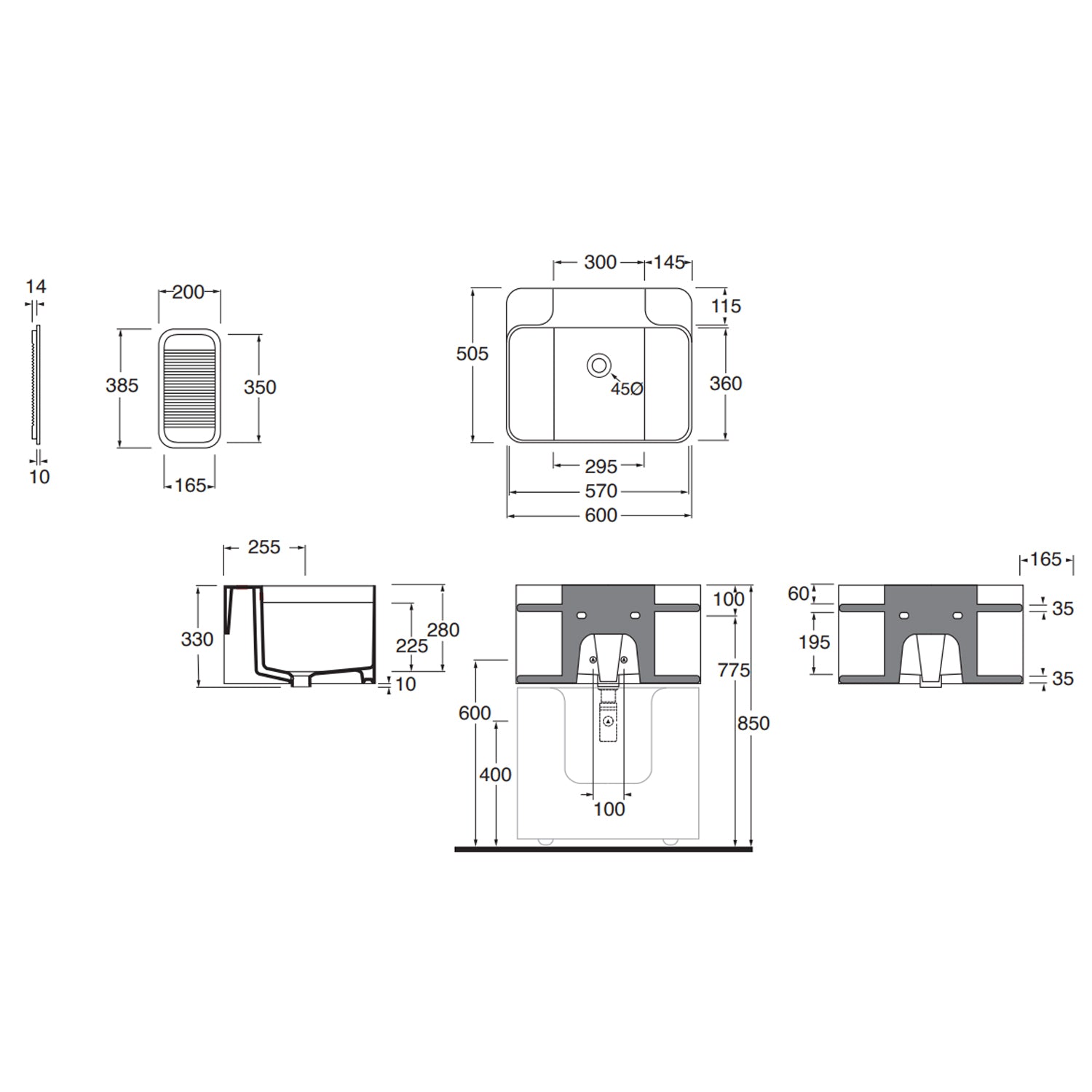 Lavabo sospeso Azzurra Anfibio 60x50 cm con piano in legno - Bianco lucido