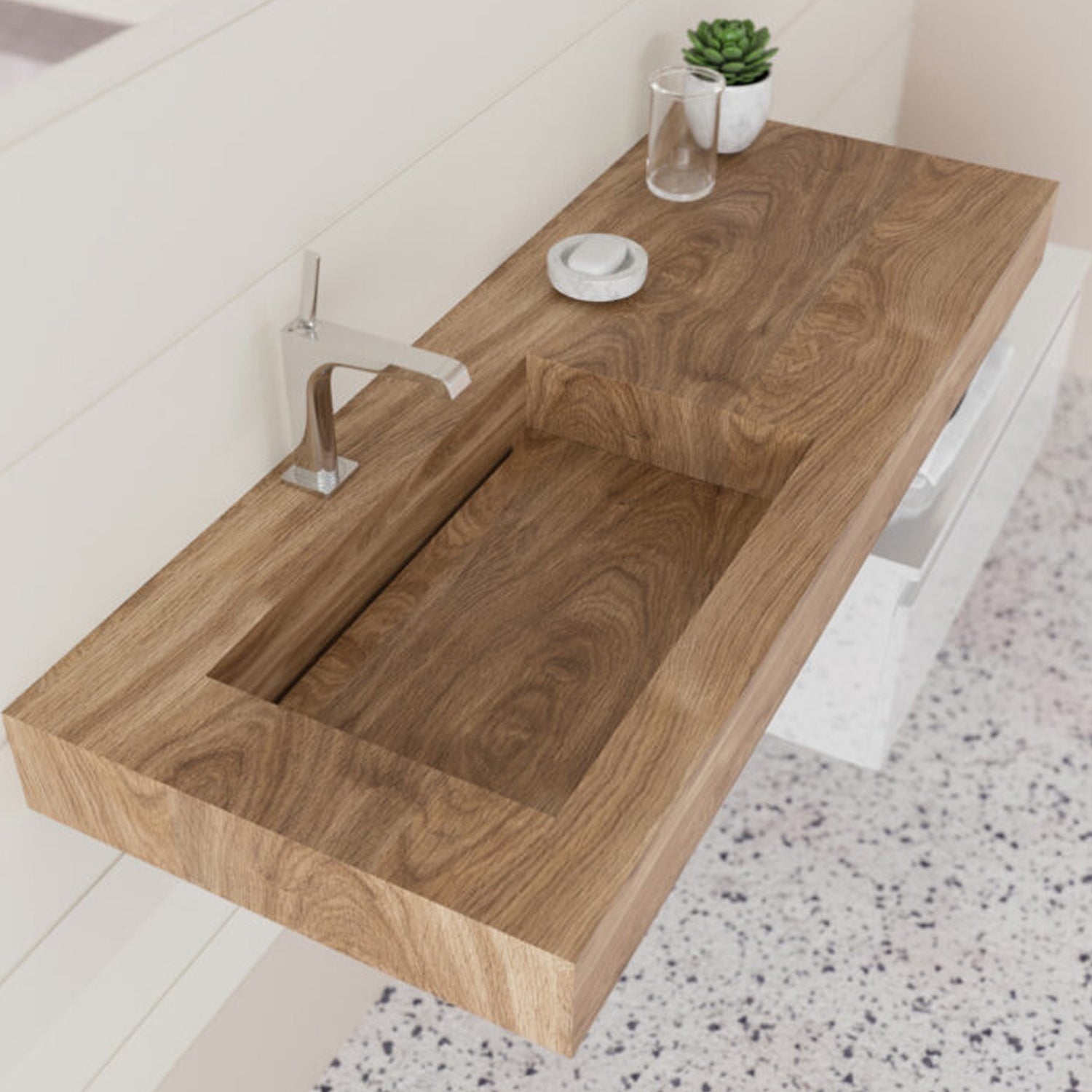 Lavabo in HPL con vasca a sinistra e piano d'appoggio a destra cm 120 color miele 2623/26