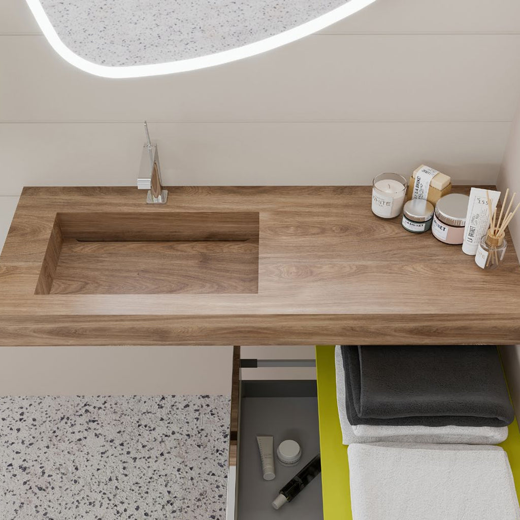 Lavabo in HPL con vasca a sinistra e piano d'appoggio a destra cm 120 color miele 2623/26