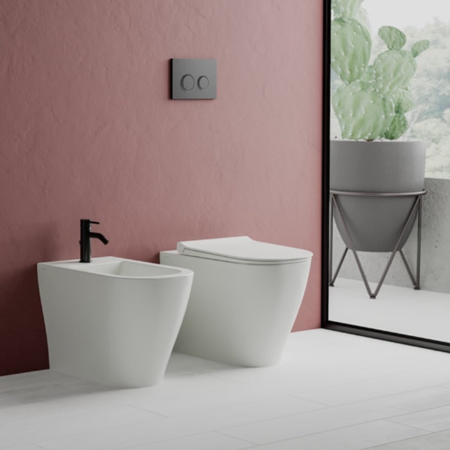 Coppia sanitari filomuro con scarico Traslato Ceramica Dolomite modello Mirto 55x36 cm con sedile Softclose