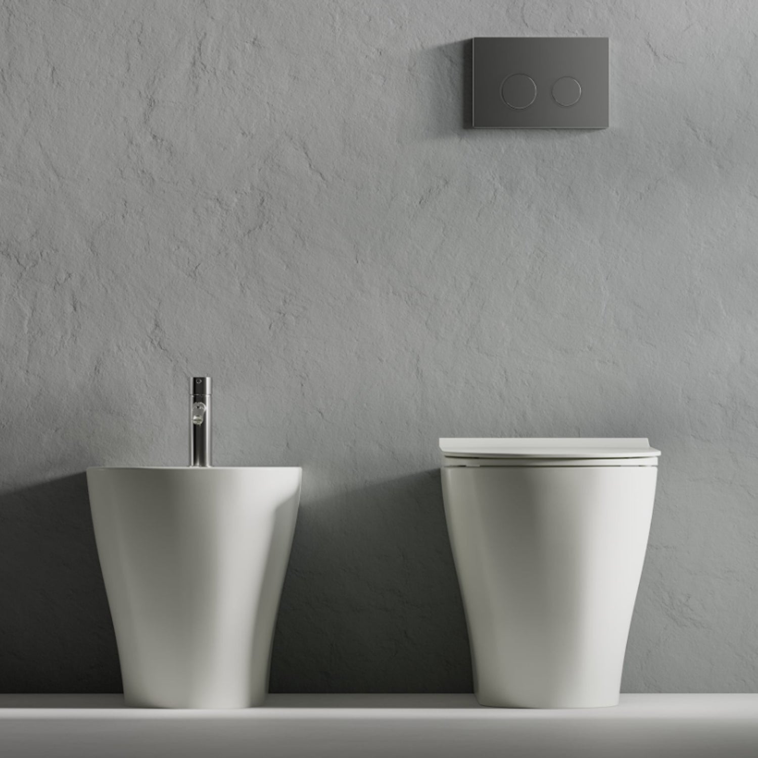 Coppia sanitari filomuro con scarico Traslato Ceramica Dolomite modello Mirto 55x36 cm con sedile Softclose