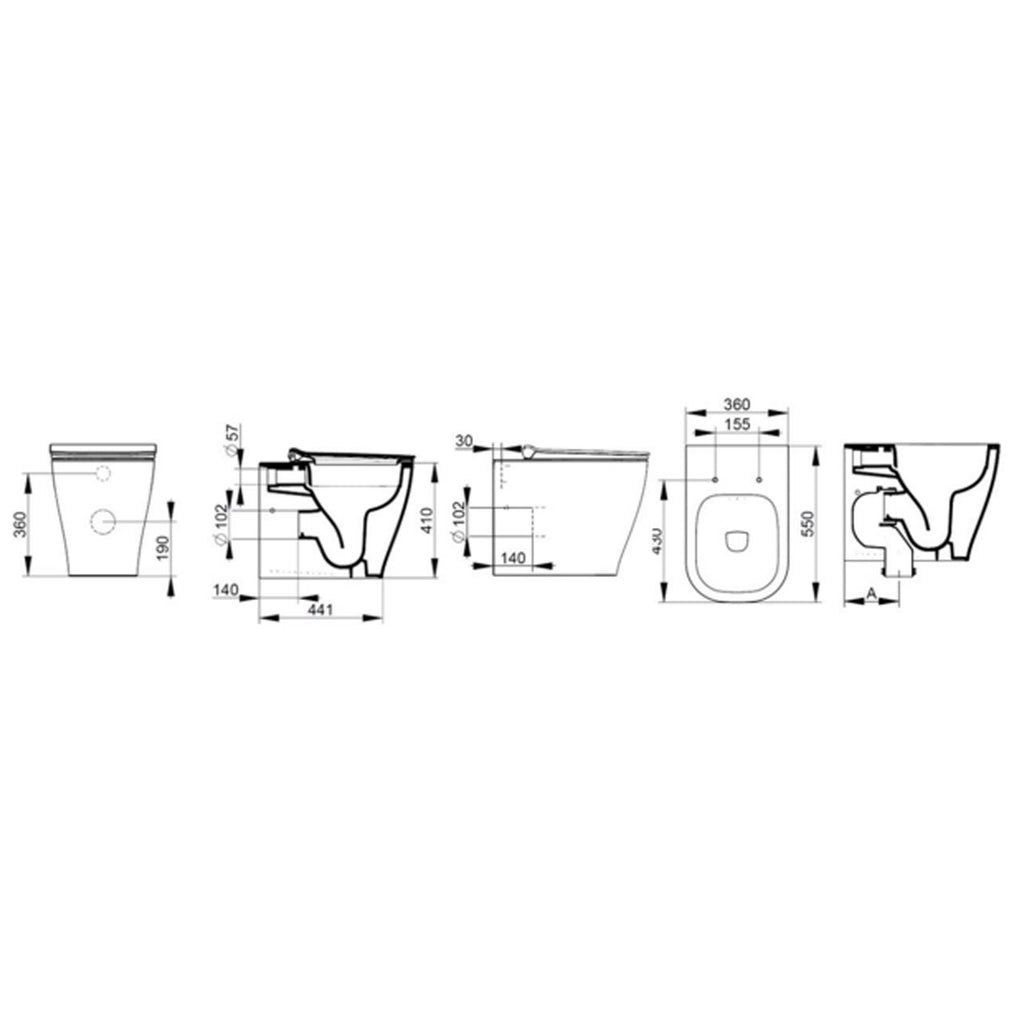 Coppia sanitari filomuro con scarico Traslato Ceramica Dolomite modello Mirto 55x36 cm con sedile Softclose