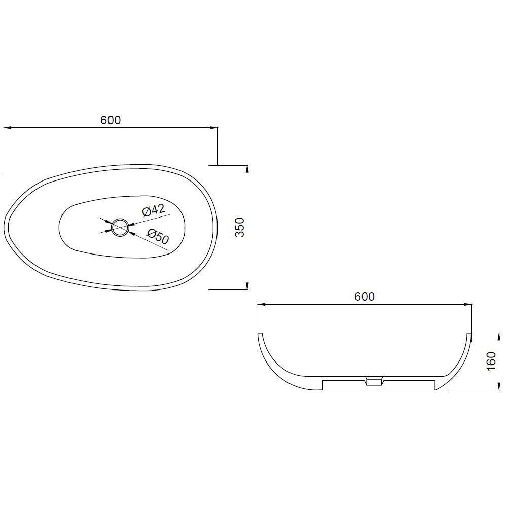 Lavandino da appoggio L'Uovo Basin in Istone cm 60x35x16h by Cipi