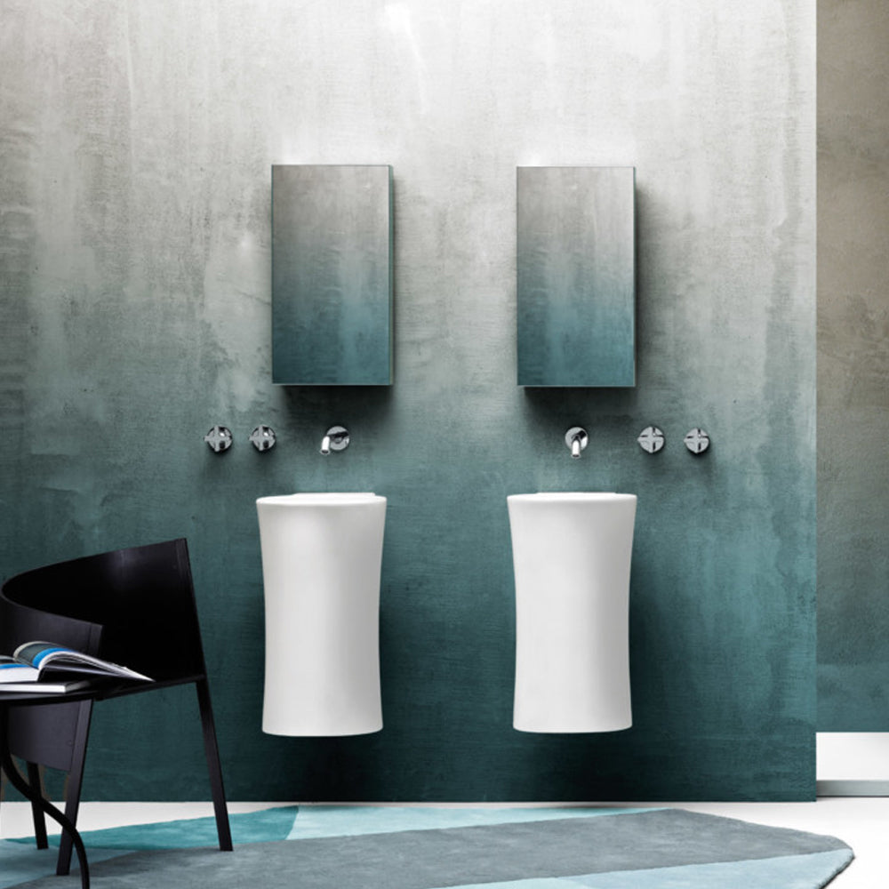 Lavabo lavamani sospeso Nativo Ceramica Azzurra senza foro rubinetto - Bianco lucido