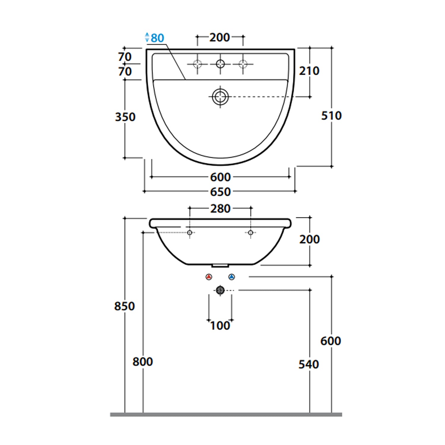 Versione Outlet - Lavabo modello Alia di Globo misure cm 65x51x20h in ceramica bianca lucida