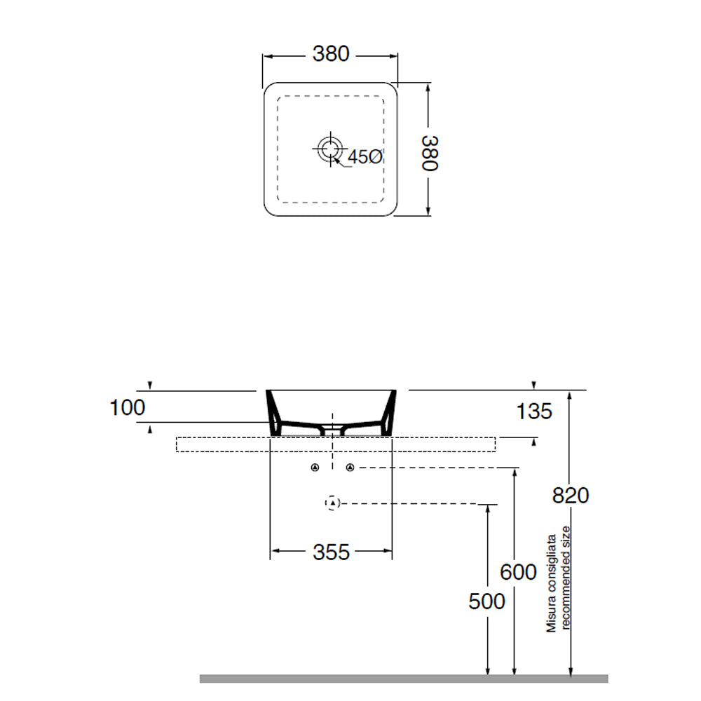 Lavabo d'arredo installazione appoggio 'Zeta' Ceramica Azzurra cm 38x38x13h