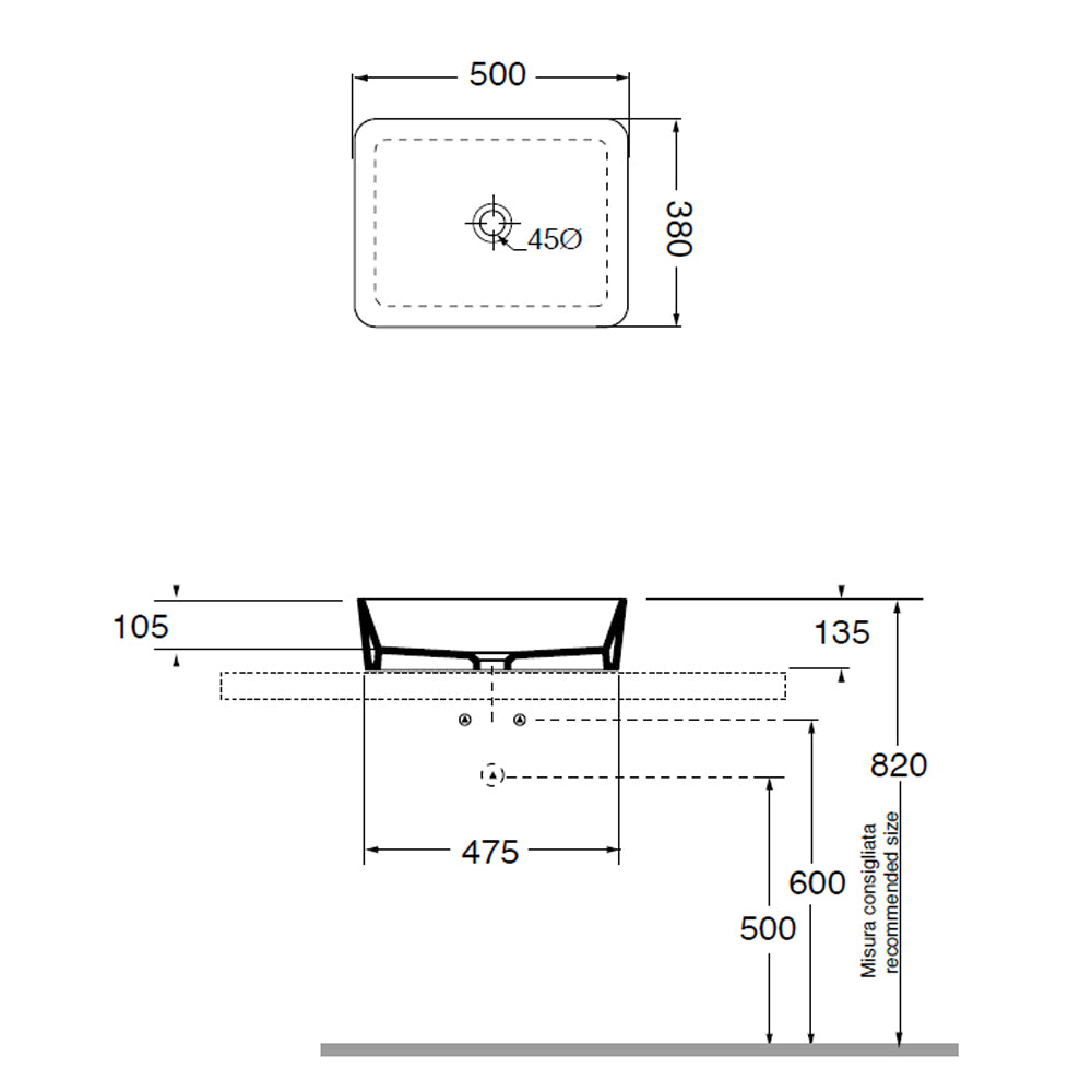 Lavabo da appoggio 'Zeta' Ceramica Azzurra 50x38 cm