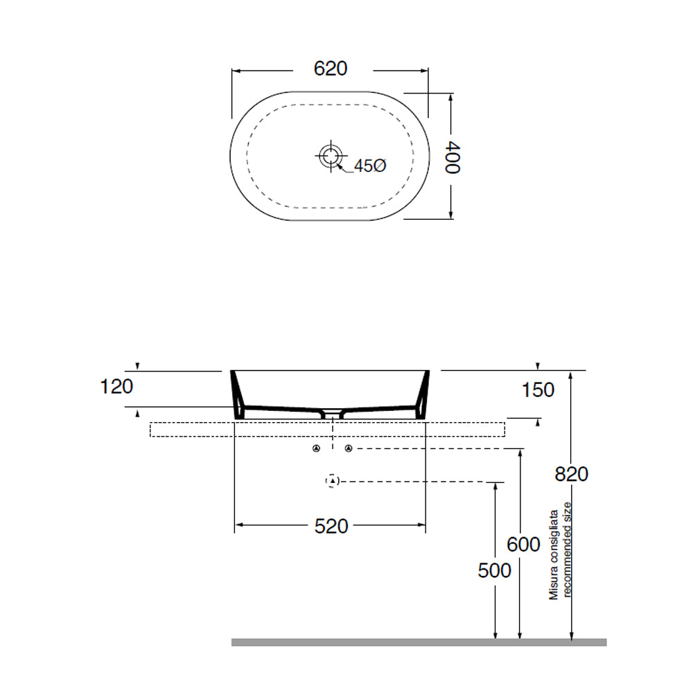 Lavabo da appoggio 'Zeta' Ceramica Azzurra 62x40 cm