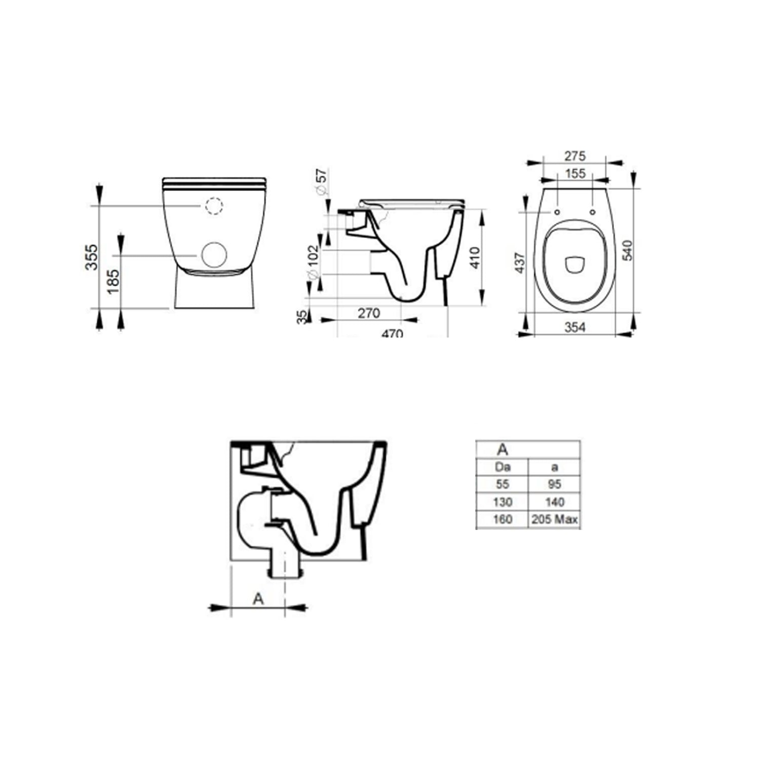 Wc filomuro Ceramica Dolomite modello Demy 54x36 cm con sedile Softclose